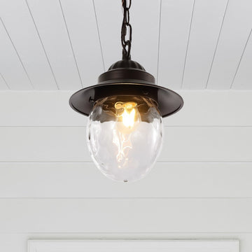 Manteo 8.25" Farmhouse Industrial Iron/Glass Outdoor LED Pendant - JONATHAN Y
